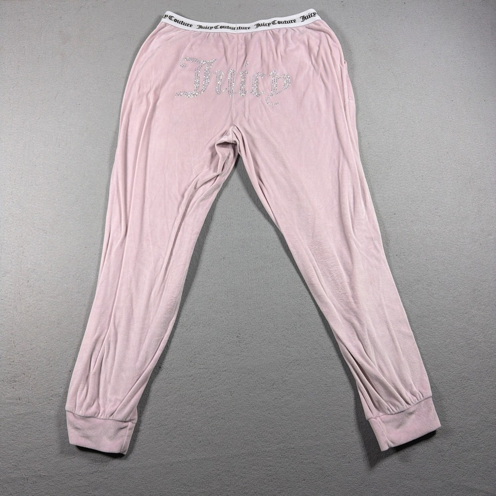 Juicy Couture Velour Joggers Women Large Relaxed Pink Retro Bling Y2K Pants